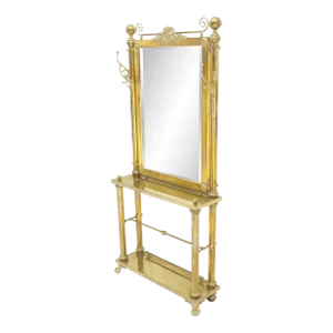 Solid Brass Entryway Hall Tree Mirror Coat Rack Console Table Claw Feet