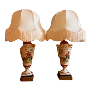 Early 20th Century Meiji Period Lamps With Stunning Brass Bottom Sold as a Set of 2