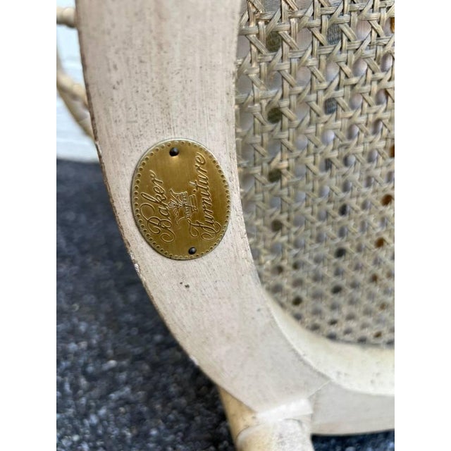 Pair of Mid 20th Century Baker Furniture Vintage Regency Style Tan Color Faux Bamboo Cane Seat Tub Chairs For Sale - Image 9 of 11