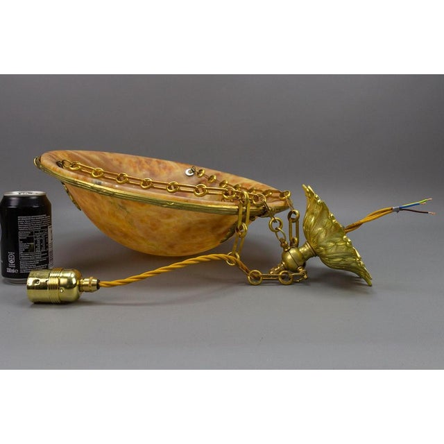 French Neoclassical Style Amber Alabaster and Bronze Pendant Light, 1920 For Sale - Image 17 of 18
