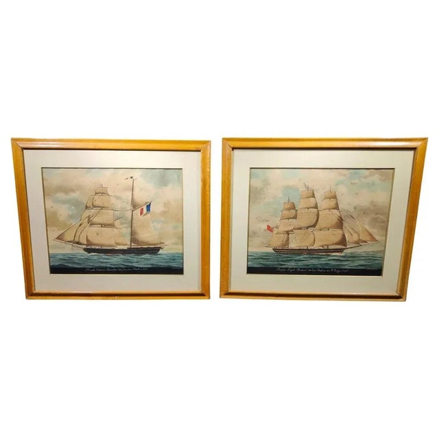 Ships, Watercolors, 1900, Framed, Set of 2 For Sale - Image 12 of 12