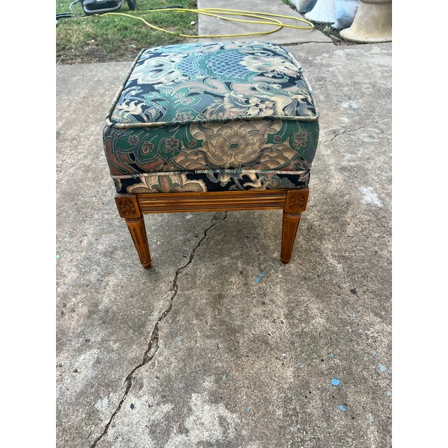Teal French 19th Century Louis XVI Walnut Stool / Upholstery Seat For Sale - Image 8 of 11