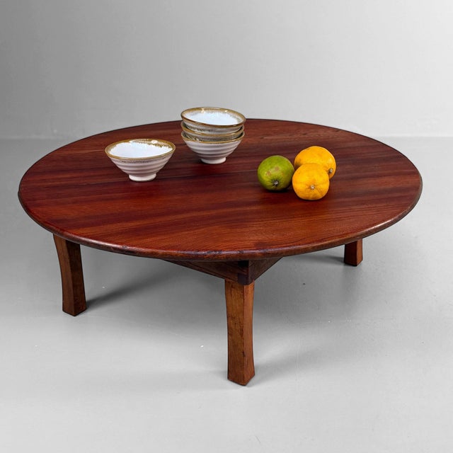 Mid-Century Modern Round Wooden Chabudai Low Table, Japan, 1930s For Sale - Image 3 of 12
