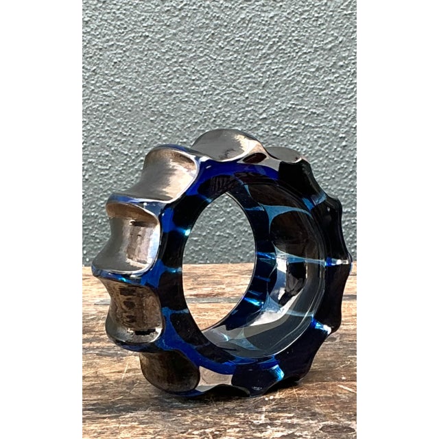 Vintage Blue Sculptural Art Glass Gear Sculpture For Sale - Image 11 of 12