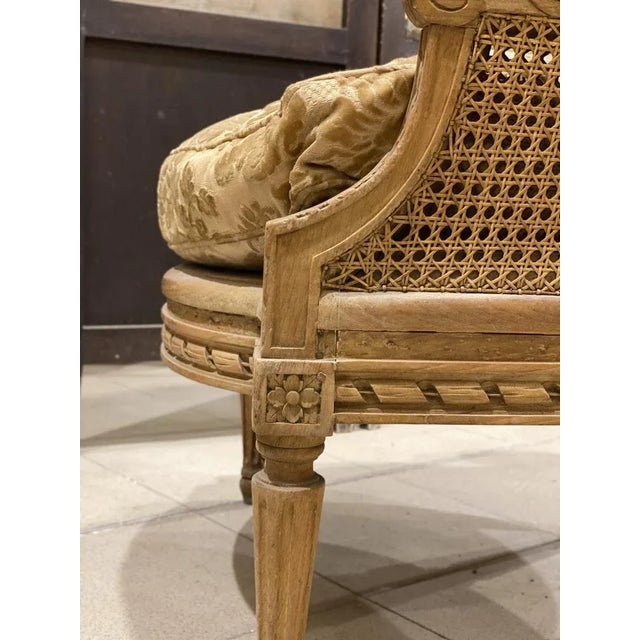 Textile Set with 2 Armchairs 1 Footstool with Chaise Longue in Vienna Straw, France, 1800s, Set of 3 For Sale - Image 7 of 12