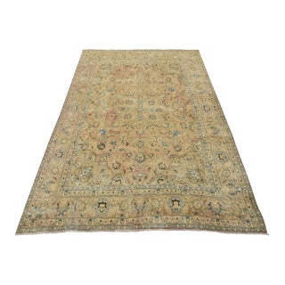 Tabriz Rug 7’11” X 10’8” Pink Wool Vintage Distressed Hand-Knotted Carpet For Sale