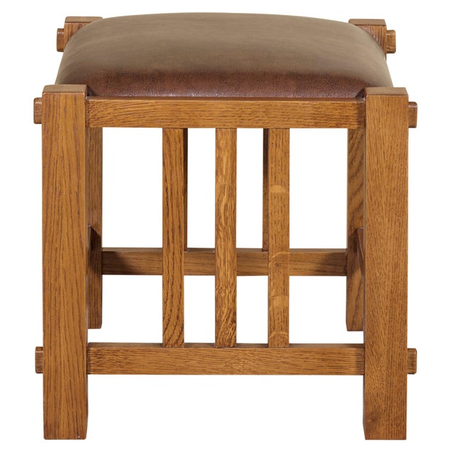 Mission Spindle Stool - Quarter Sawn Oak & Leather Michael's Cherry For Sale - Image 10 of 13