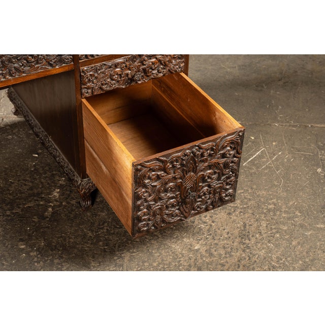 Hand-Carved Indonesian Floral Kneehole Desk For Sale - Image 16 of 16