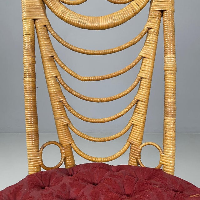 Italian Rattan Chairs with Round Decorations and Red Pillows, 1890s, Set of 4 For Sale - Image 10 of 18
