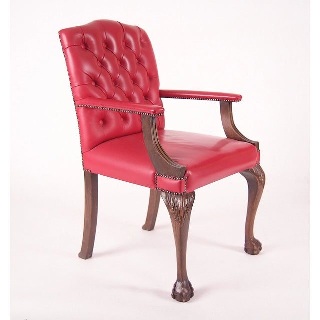 Mid- 19th Century Red skin Chesterfield Armchair with hand carved legs, very comfortable and suitable for office, card...