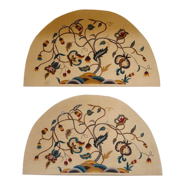 Pair of Large Crewel Work Wall Hangings For Sale