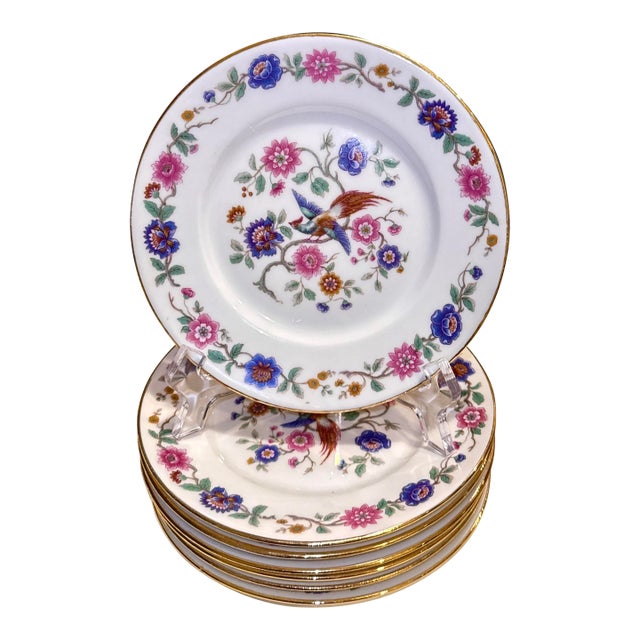 Limoges France Bird of Paradise Appetizer / Dessert Plates, Guerin - Set of 6 For Sale