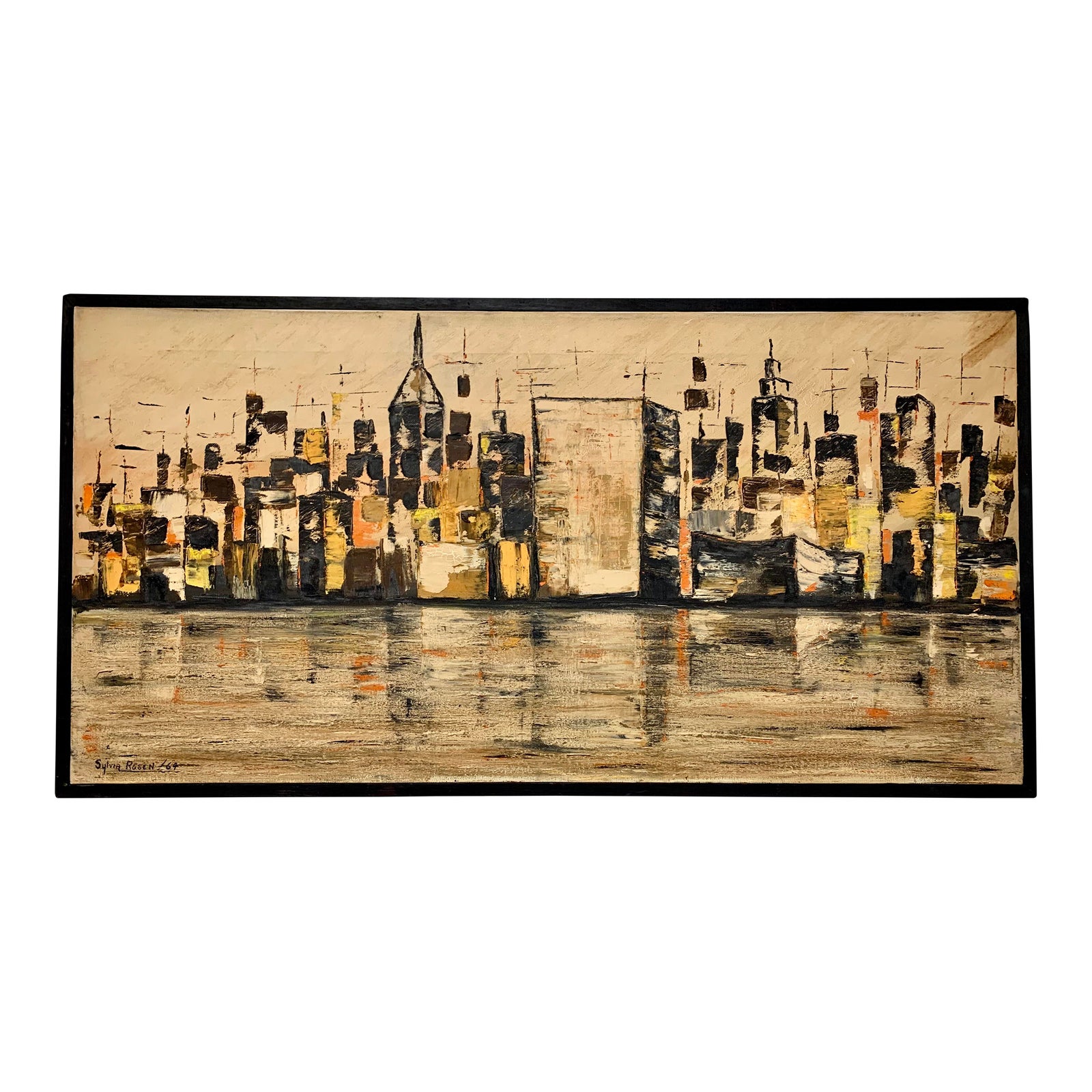 Mid Century Nyc Skyline Abstract Painting Signed by Sylvia Rosen | Chairish
