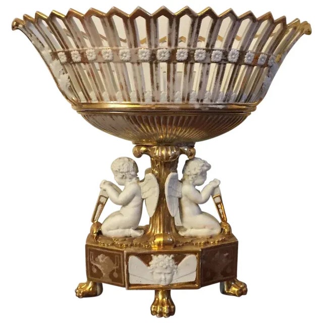 Antique Early 19th Century French Empire Porcelain Corbeille Centerpiece with Angel Supports For Sale - Image 13 of 13