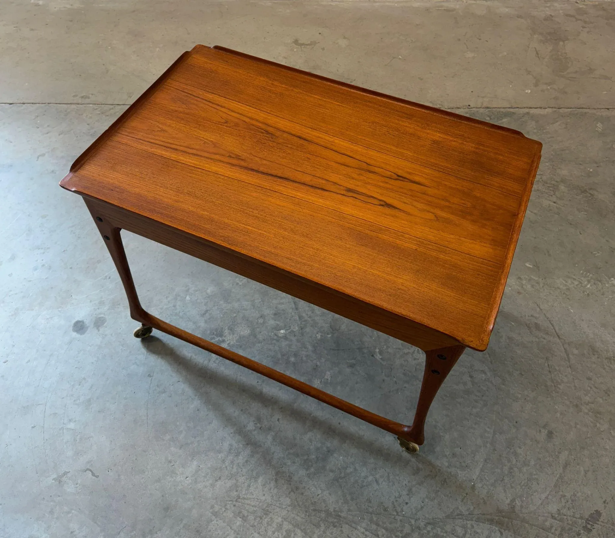 J. Ingvard Jensen Teak Rolling Bar Cart / Tea Cart With Sliding