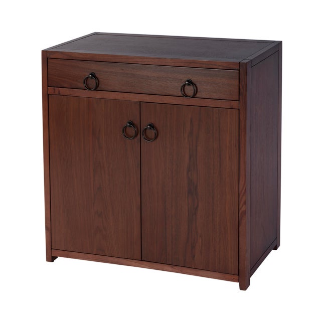 Modern Lark 31 in. W Rectangular Wood Accent Storage Cabinet with 1 Drawer and 2 Doors, Walnut For Sale - Image 3 of 11