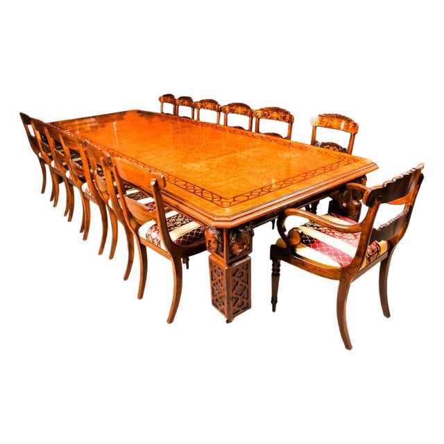 Elizabethan Revival Pollard Oak Dining Table and 14 Chairs, 19th Century, Set of 15 For Sale