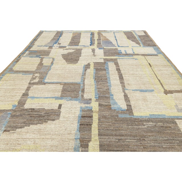 10 X 13 Modern Moroccan Wool Rug With Abstract Geometric Design, Earthy Tones For Sale - Image 11 of 11
