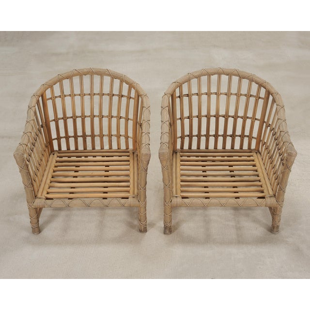 Tan Set of Six Rattan Lounge Chairs & Two Ottomans by Danny Ho Fong For Sale - Image 8 of 18