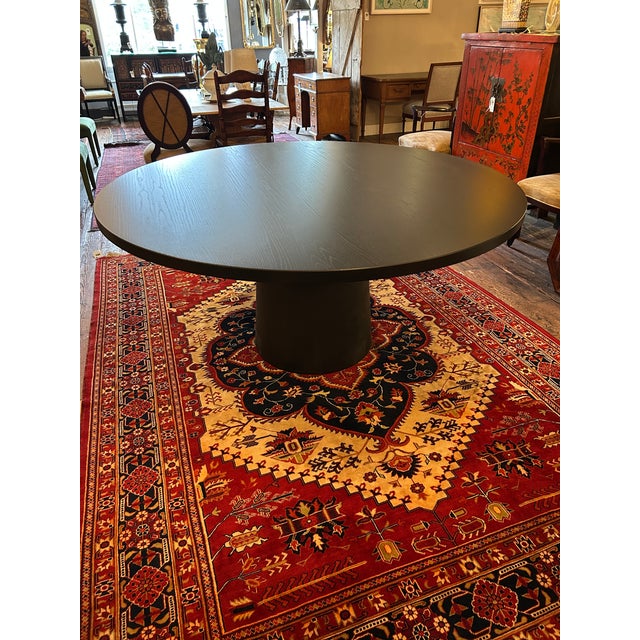 Ebonized Oak Round Dining Table With Columnar Base For Sale In Philadelphia - Image 6 of 8