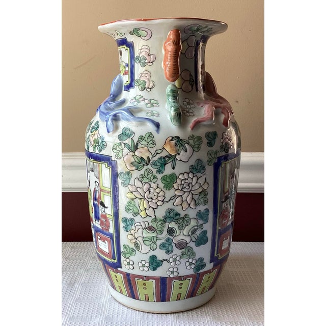 Large Vintage Chinese Porcelain Famille Rose Vase, 3-D Lizard Design, Marked, 14"t For Sale - Image 11 of 12
