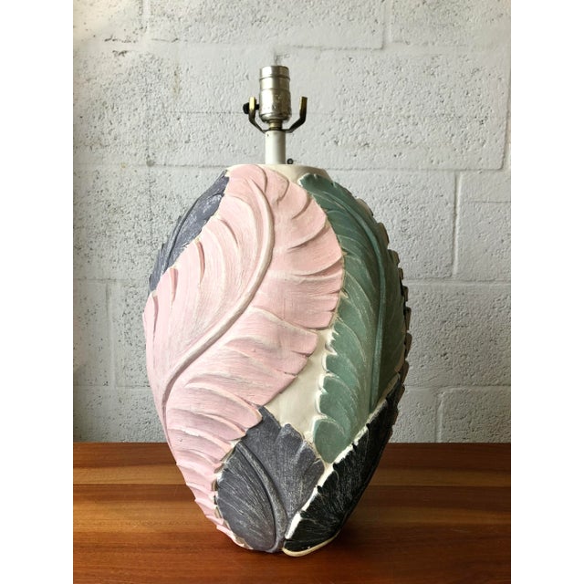 A Pair of Vintage Coastal-Style Banana Leaves Plaster Table Lamps. Circa 1980s. For Sale - Image 10 of 13