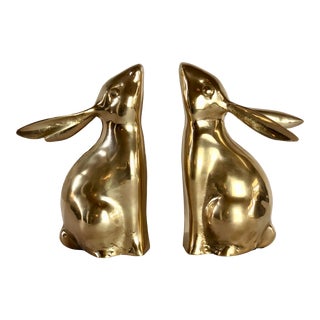 1970s Vintage Brass Rabbit Bookends – - a Pair For Sale