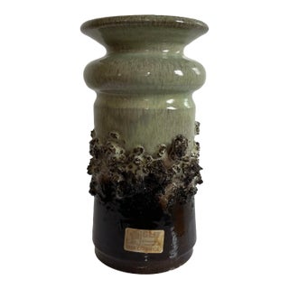 Vintage 60’s Gilt Pottery Brutalist Textured Lava Vase Original Paper Label For Sale