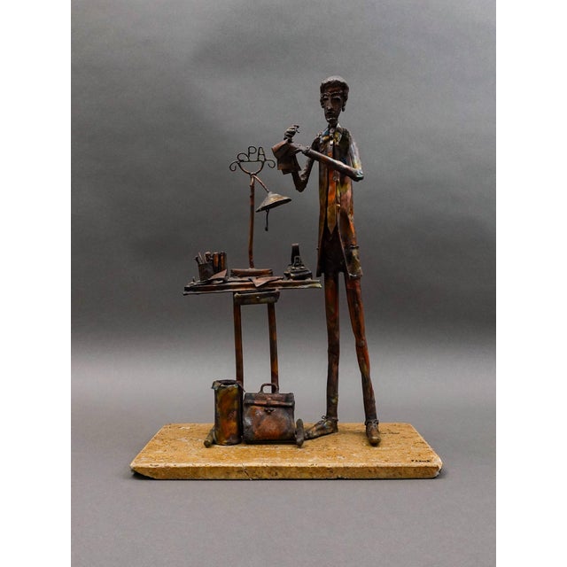 Jim Lewk Signed Brutalist CPA Copper Metal Art Sculpture With Marble Base. Measures approximately 11 3/4" long, 6" wide,...