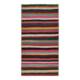 1950s Vintage Persian Tribal Kilim in Polychromatic Stripes by Rug & Kilim For Sale