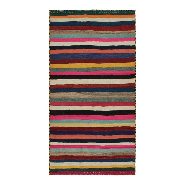 1950s Vintage Persian Tribal Kilim in Polychromatic Stripes by Rug & Kilim For Sale