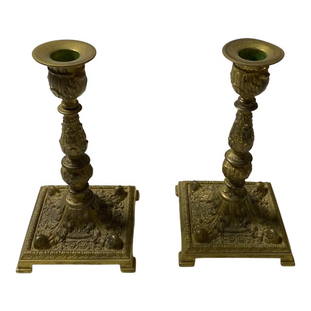 Antique English Regency Gilt Candlesticks- a Pair For Sale
