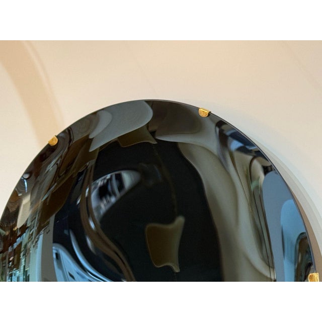 Blue Contemporary, Modern Space Age Wall Mirror, Blue Concave Glass, Brass For Sale - Image 8 of 9