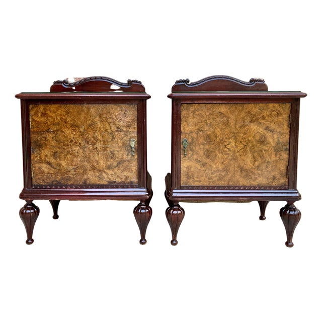 Mid 20th Century Spanish Nightstands in Wood Set of 2 For Sale