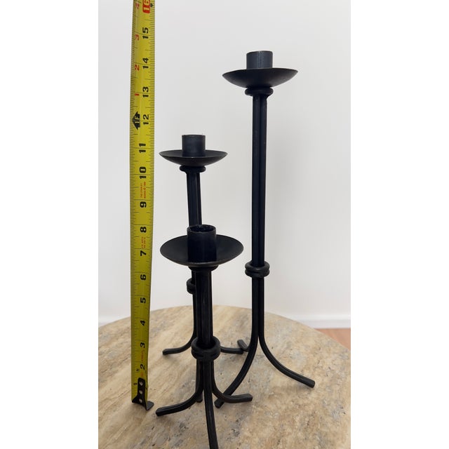 1970s Brutalist Wrought Iron Candlesticks, Set of 3 For Sale - Image 6 of 7
