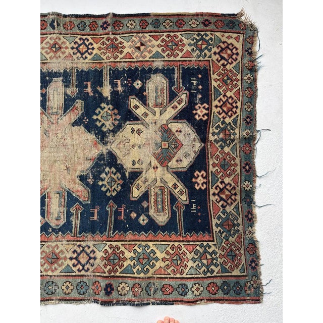 Textile ANCIENT Rare Caucasian Runner Rug 3.10 x 7.3 For Sale - Image 7 of 10