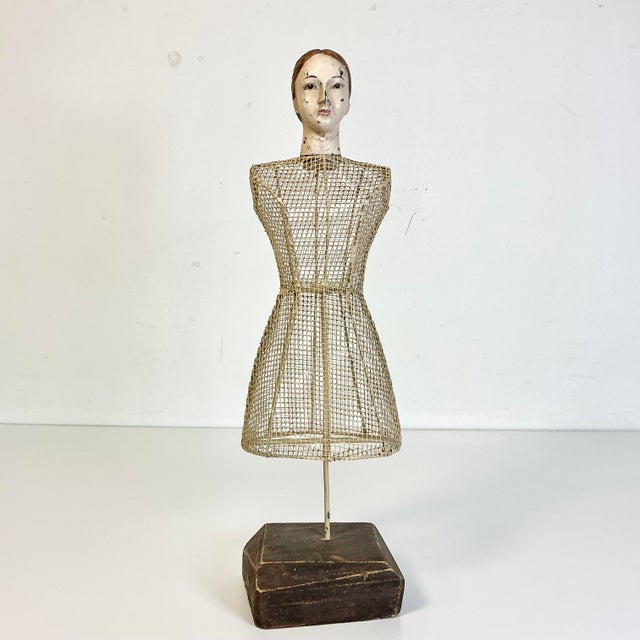 Vintage Home is pleased to offer this vintage French Tole Mesh Tabletop Mannequin. She is hand painted and her face has...