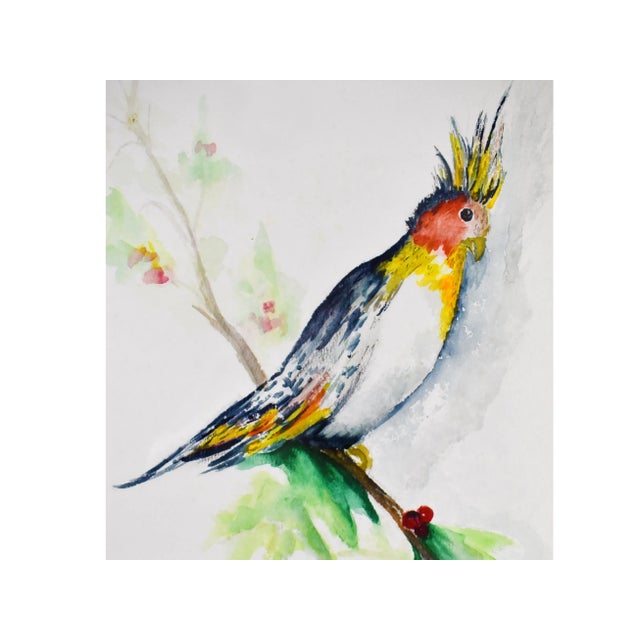 Mid-Century Modern Vintage Watercolor Tropical Parrot Painting by Ida Bradley For Sale - Image 3 of 7