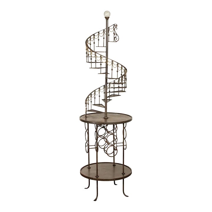 Quality Wrought Iron Spiral Staircase Etagere Wine Rack | Chairish