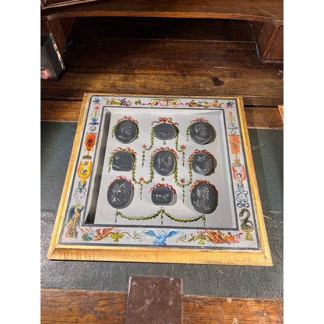 Renaissance Renaissance Revival Grotesche Painted Frame With Neoclassical Grand Tour Intaglios For Sale - Image 3 of 16