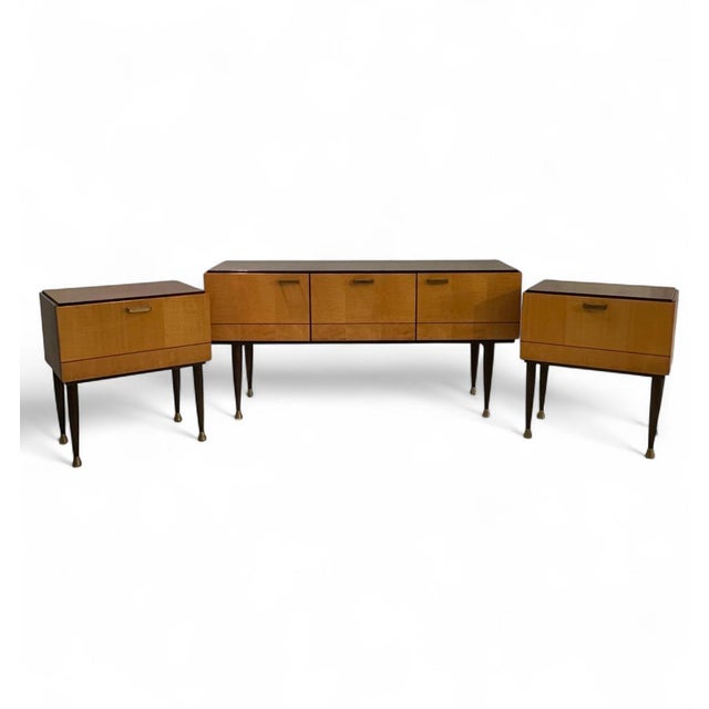 Mid-Century Modern Italian Nightstands and Sideboard in Mahogany and Burr Maple, 1956, Set of 3 For Sale - Image 17 of 17