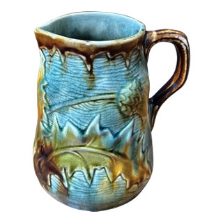 Small Antique French Majolica Thistle Pitcher For Sale