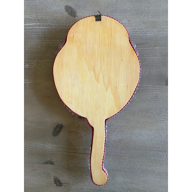 Wood C.1950s Vintage Italian Venetian Hand-Blown Pink Floral Murano Glass Hand Mirror For Sale - Image 7 of 9