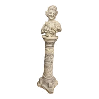 Carrara Marble Bust and Pedestal 6’ c.1900’s For Sale
