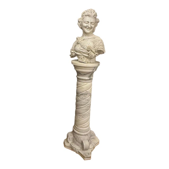 Carrara Marble Bust and Pedestal 6’ c.1900’s For Sale
