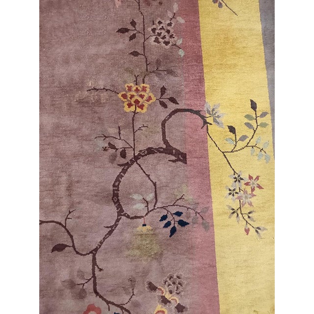 Early 20th Century 1920s Mauve Floral Antique Chinese Art Deco Rug 9' 2" X 14' 4" Handknotted Wool Carpet For Sale - Image 5 of 5