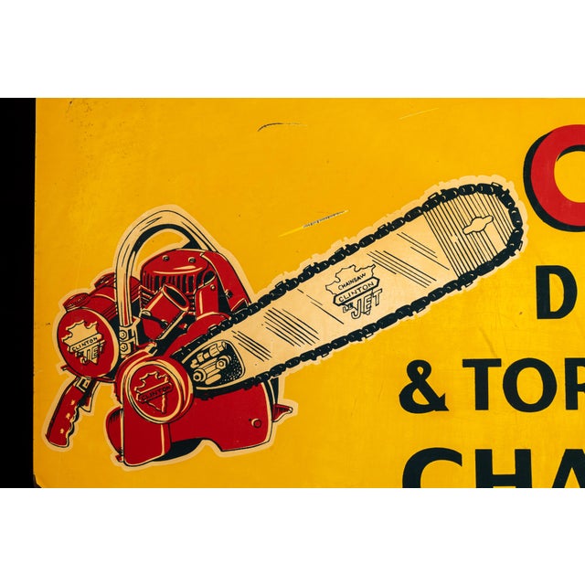 Vintage Clinton Chainsaws Flange Advertising Sign For Sale In Chicago - Image 6 of 9