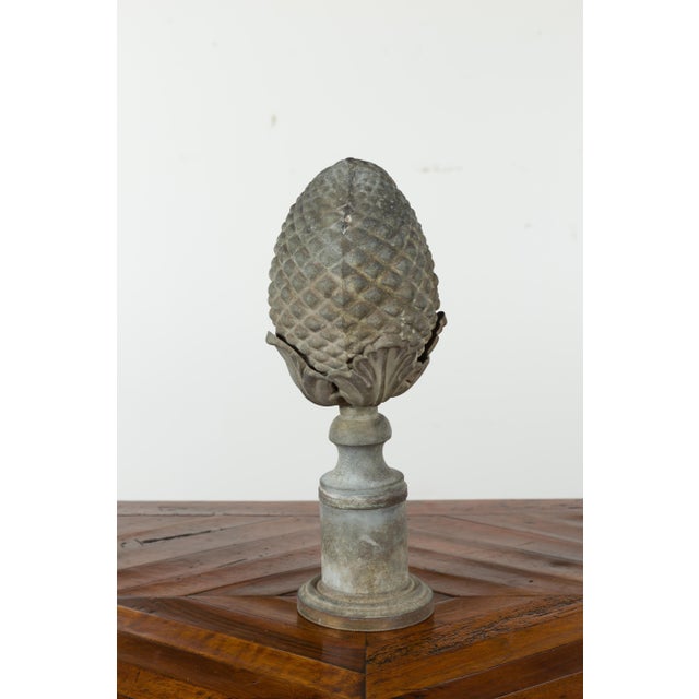 French French Turn of the Century 1900s Zinc Pinecone Fragment with Acanthus Leaves For Sale - Image 3 of 12