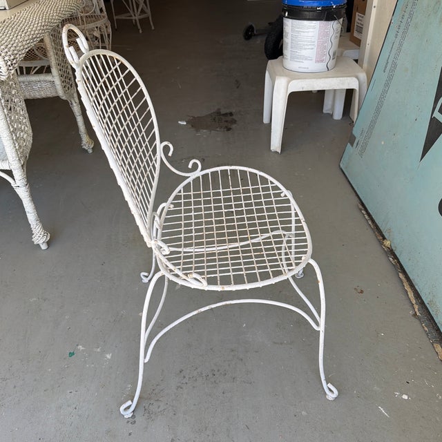 Mid 20th Century Painted White Ornate Metal Garden Chairs Set of 2 For Sale - Image 9 of 12