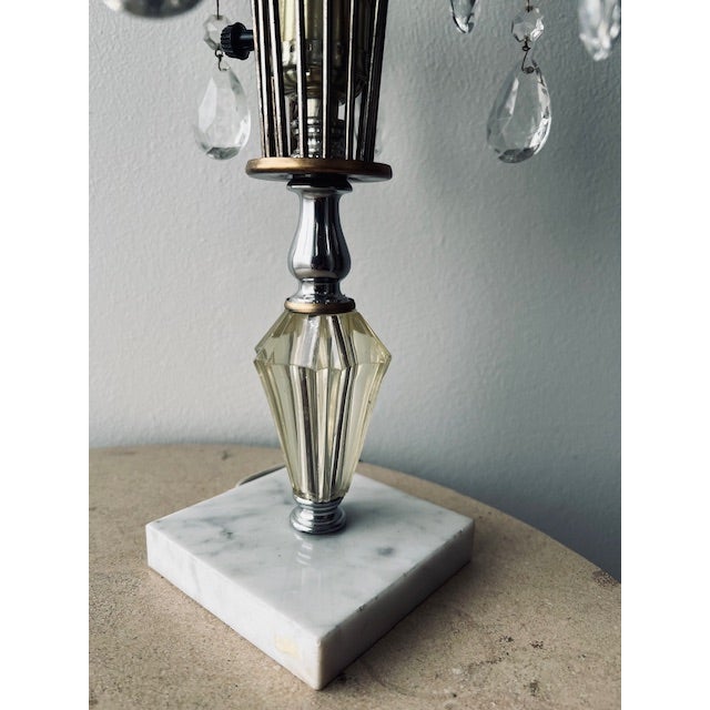 A Pair of Vintage Hollywood Regency Glass Table Lamp Waterfall Lamp Prism Glass Tear Drop Pendant Light Italianate Home Decor 1960s 1970s For Sale In Seattle - Image 6 of 6